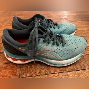 ASICS Gel Kayano 27 Women’s Size 7 Running Shoes Teal Coral Athletic Sneakers